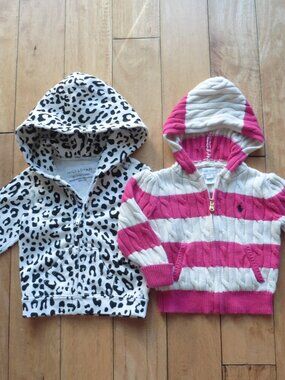 NILI LOTAN Leopard Jacket & RALPH LAUREN Striped Hooded Sweater 12/18 Months
